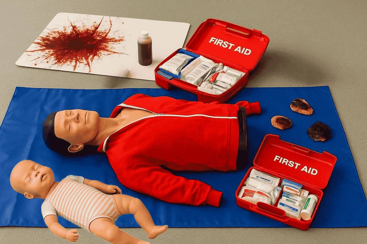 Εκπαίδευση First Aid Plus με προπλάσματα παιδιού και βρέφους και εξοπλισμό πρώτων βοηθειών